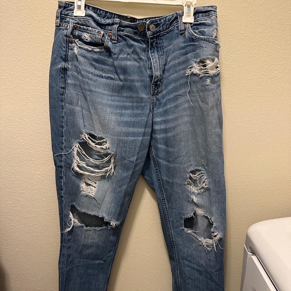 Abercrombie & Fitch Ripped Light Blue Annie High Rise Girlfriend Jeans